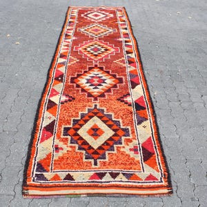 Alfombra turca, alfombra Herki, alfombra vintage, alfombras de pasillo de 3x12, alfombra anatolia, alfombras para pasillo, alfombra roja de 2.9x11.2 pies, alfombra minimalista moderna de lana.