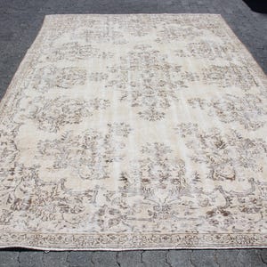 Turkish Rug, 7x11ft Vintage Rug, 220x323cm Oushak Rug, Beige Wool Rug, Living Room Decor, Antique Style Rug, Handmade Turkish Carpet