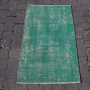 Turkish Rug, 2x3 Small Rugs, Vintage Rug, Oushak Rugs, Rugs For Entry, 1.8x2.1 ft Green Rug, Hand-Knotted Oriental Rug, Small Door Mat