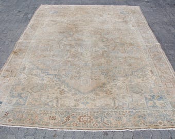 9x12 ft Turkish Rug, Vintage Heriz Rug, Antique Oversize Rug, Rugs for Dining Room, Brown Tribal Rug, Kurdish Rug,