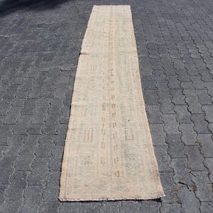 Vintage Turkish Runner Rug, Soft Pastel Colors, Geometric Patterns, 2x11ft, Unique Hallway Decor, Handmade Wool Carpet, Elegant Long Rug