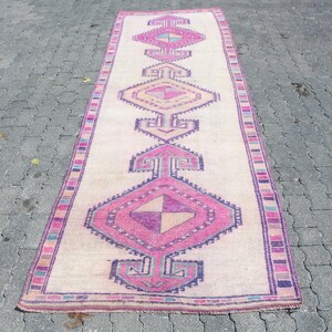 Turkish Runner Rug 3.5x11.1 ft (107x337 cm), Herki Pink Patchwork Vintage Rug