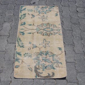 Turkish Runner Rug, Vintage Turkish Rug, 2x3 ft Small Rug, Oushak Design Rug, Entryway Rug, Beige Wool Rug, Handmade Turkish Runner,