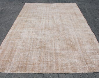 Turkish Rug, Vintage Oushak Rug, 6x9 ft Area Rug, Neutral Beige Rug, Handmade Carpet, Living Room Rug, Anatolian Floor Decor