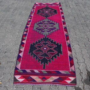 Turkish Runner Rug, Vintage Pink Rug, 3x10 ft Handmade Herki Carpet, Anatolian Design, Corridor Decor, Staircase Rug, Bohemian Home Decor