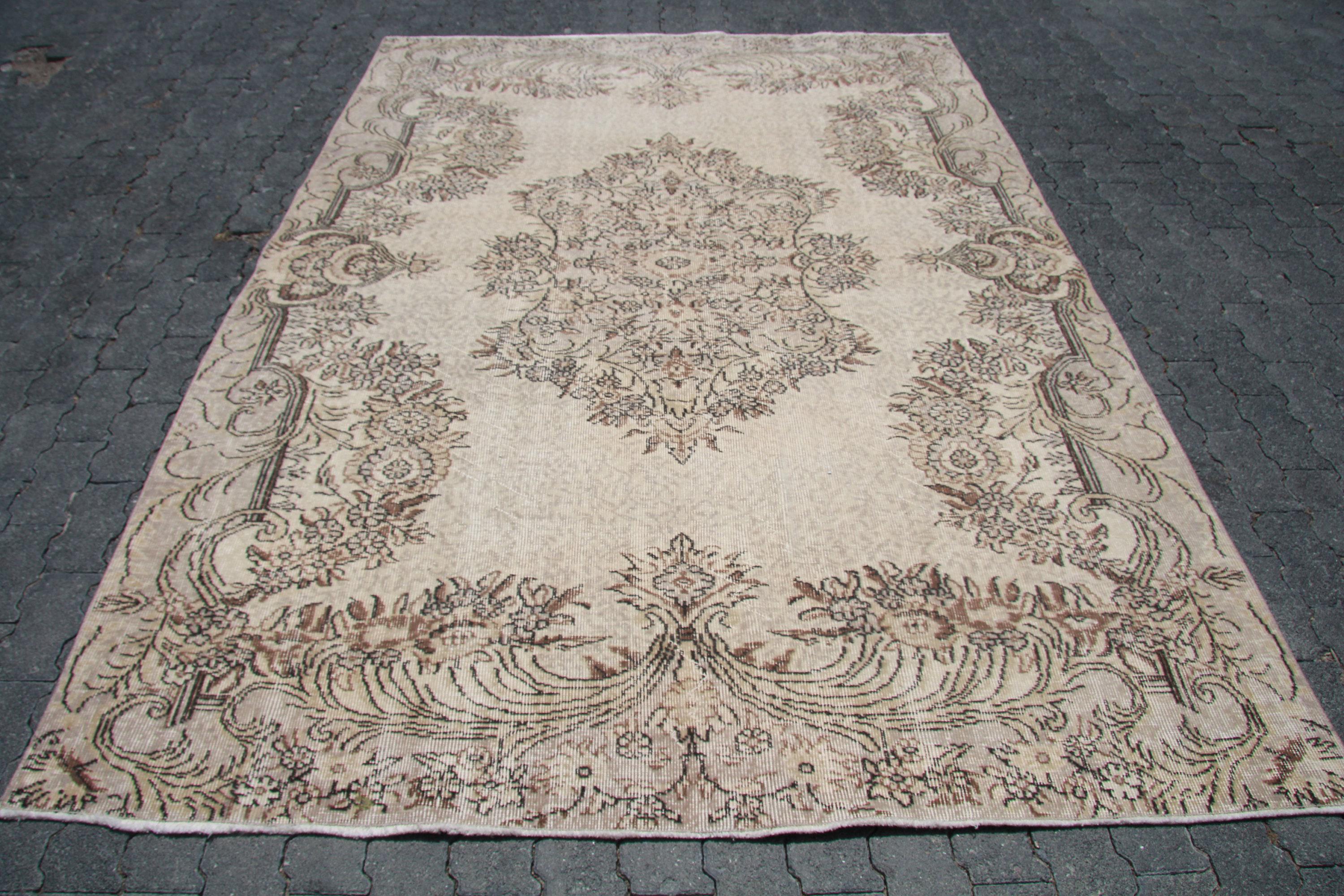 Turkish Rug, 6x9ft Large Rug, Vintage Rug, Antique Oushak Style, Rugs for Living Room, 190x272cm Beige Rug, Home Decor Carpets
