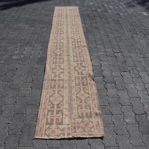 Vintage Turkish Runner Rug, Pastel Colors, Geometric Pattern, Long Hallway Decor, 2x11ft, Boho Chic, Handmade Home Accent