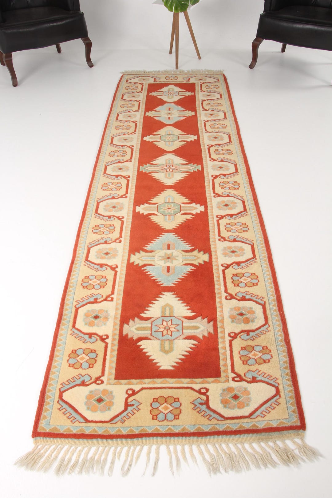 ヴィンテージラグ、トルコラグ、3x10ランナーラグ、希少なウシャクラグ