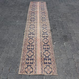 Vintage Turkish Runner Rug, 2x10ft, Geometric Patterns, Subtle Colors, Traditional Hallway Decor, Handwoven Turkish Carpet