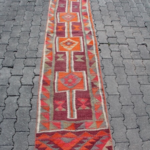 Vintage Kilim, Turkish Kilim, Runner Kilim, Herki Kilim, Rugs For Corridor, 1.9x10.2 ft Purple Kilim, Ivory Flatweave Area Rug, Oriental Rug