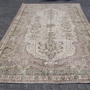 Vintage Turkish Rug, 6x10 ft Large Rug, Beige and Brown Rug, Wool Oushak Rug, Living Room Decor, Antique Turkish Carpet