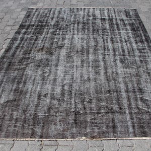 Turkish Rug, Vintage Overdyed Rug, 6x7 ft Area Rug, Faded Oushak Style, Handmade Black Wool Rug, Antique Living Room Carpet, Rugs for Home,