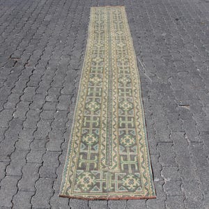 Vintage Runner Rug, Turkish Carpet, 2x11 ft Hallway Runner, Oushak Rug, Handmade Rug, Oriental Design, Muted Colors, Turkish Vintage Decor