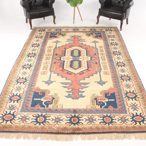 7x11 Oversize Rug, Turkish Rug, Vintage Rug, Anatolian Dowry Rugs, Rugs For Living Room, 6.8x10.6 ft Pink Rug, Neutral Wool Rug, Rare Rug,
