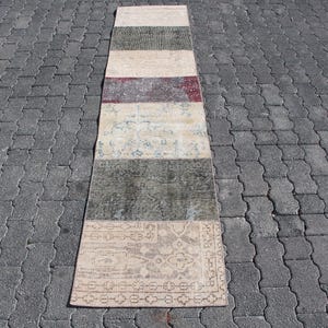 50x200cm Vintage Teppich, Türkischer Läufer, Wollteppich mit Roter Borte