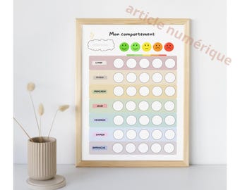 Cuadro de comportamiento semanal en PDF para niños: PDF y PNG imprimibles