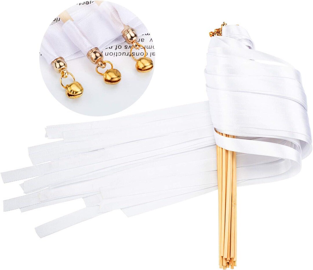 30 Pack Ribbon Sticks Chromatic Silk Ribbon With Bells Fairy Stick Wish ...