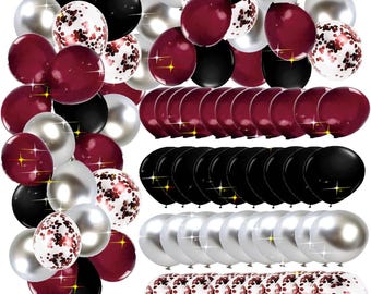 Graduation Decorations Maroon Black 2026/Burgundy Black Graduation Party Decorations/Maroon Balloons 60Pcs Burgundy Birthday Party