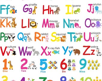 6 Sheets ABC Alphabet Classroom Wall Decals Large Educational Letter Stickers for Toddler Cartoon Animal Wall Decor Kid Room Classroom