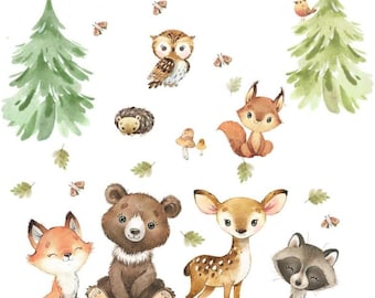 Woodland Wall Decals Stickers Peel and Stick for Baby Boys Girls Nursery Bedroom Netral Decor,Woodland Animals Wall Decals