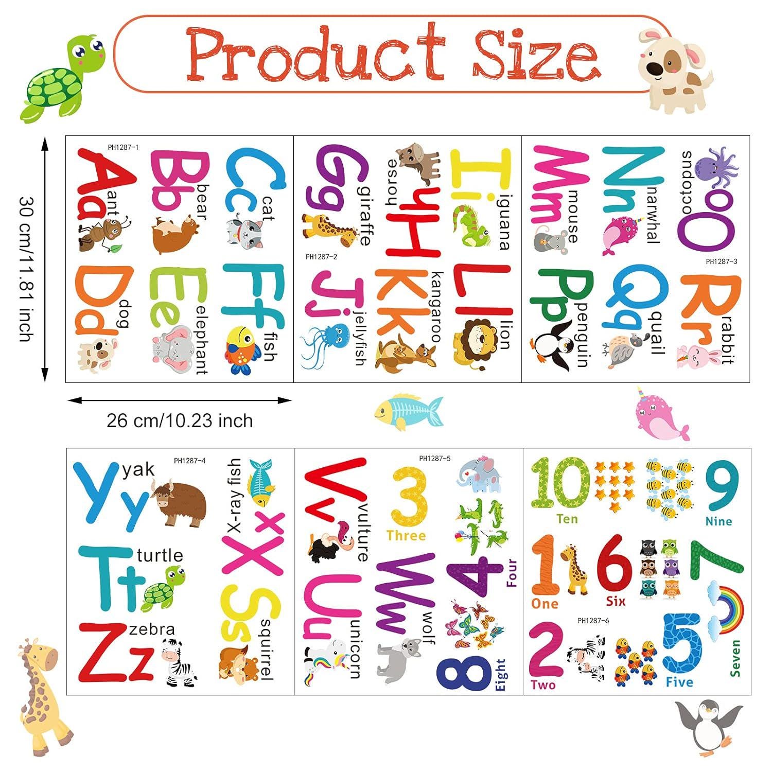 6 Sheets ABC Alphabet Classroom Wall Decals Large Educational Letter ...
