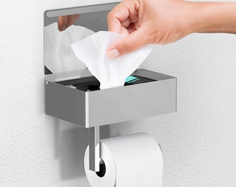 Chrome Toilet Paper Holder with Shelf - Wipe Holder for Bathroom, Flushable Wipes Dispenser, Toilet Paper and Wipes Holder