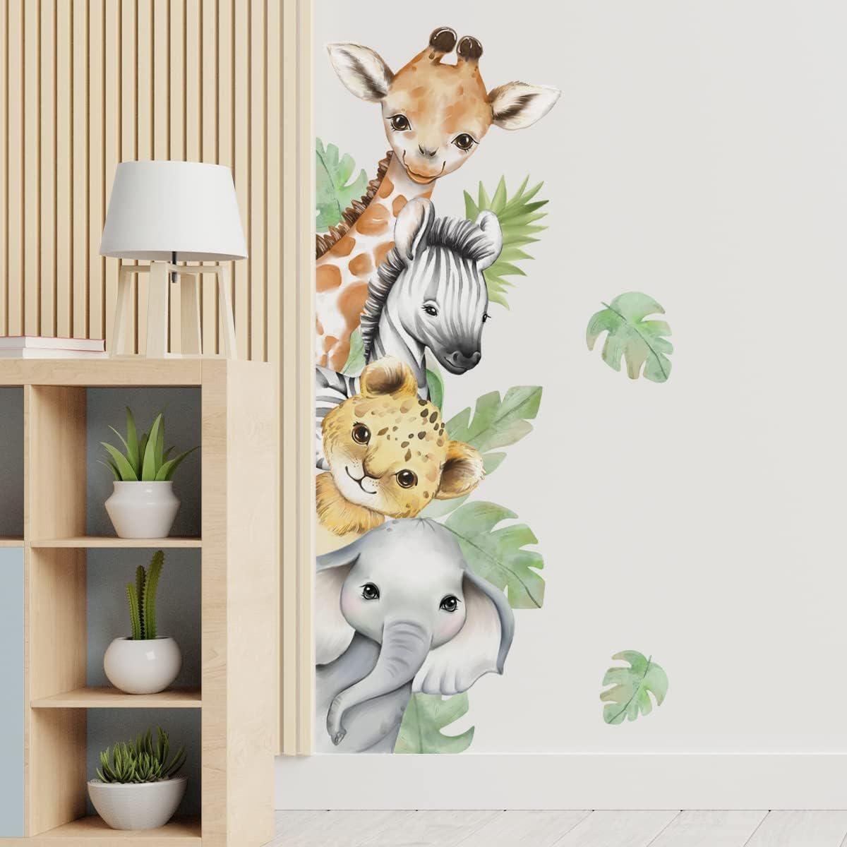 44.88 X 11.75 Inch Watercolor Jungle Animal Wall Decals - Forest Safari ...