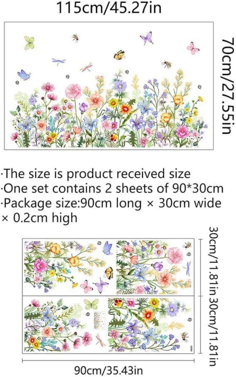 Colorful Floral Wall Decals Wildflowers Flower Wall Stickers Butterfly ...