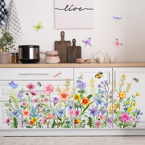 Colorful Floral Wall Decals Wildflowers Flower Wall Stickers Butterfly ...