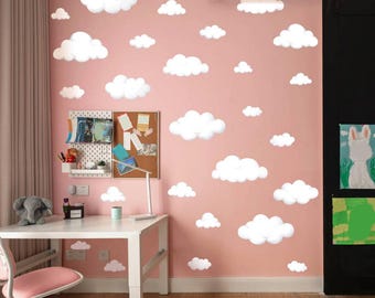 Watercolor Cloud Wall Decals - Boho Cloud Wall Stickers for Baby Boys or Girls Room Decor, Removable Wall Nursery Playroom Decor