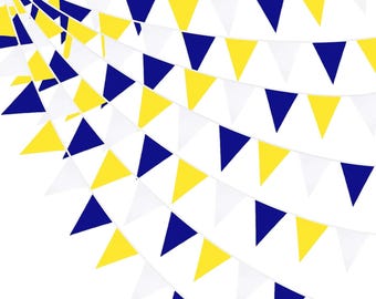 32Ft Blue Yellow White Triangle Flag Pennant Banner Bunting Fabric Garland for Wedding Birthday