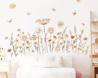 Boho Flower Wall Decals Wildflower Floral Dandelion Grass Wall Stickers Baby Nursery Girls Bedroom Kids Room Wall Decor