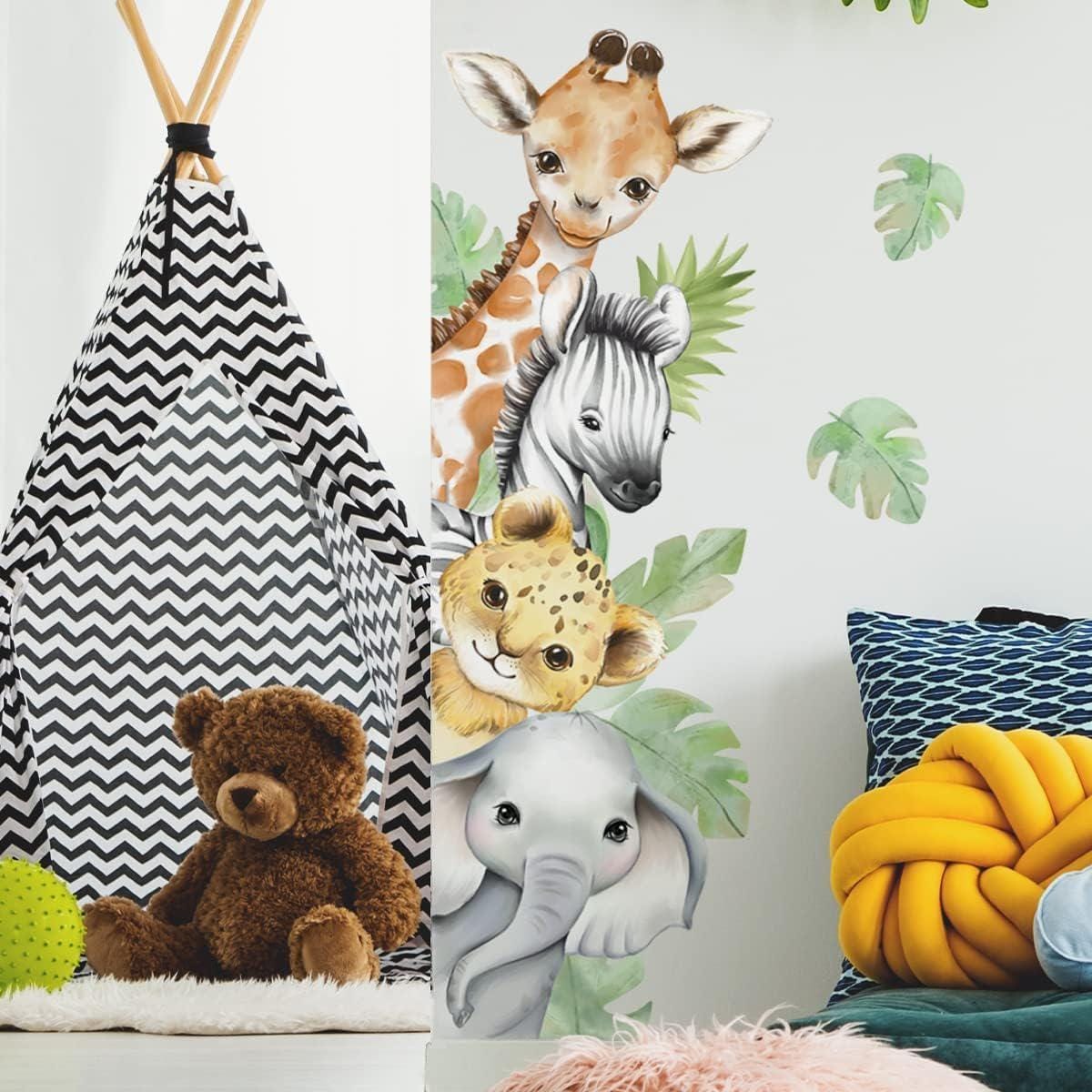 44.88 X 11.75 Inch Watercolor Jungle Animal Wall Decals - Forest Safari ...