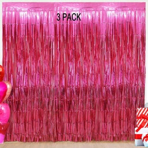 Hot Pink Foil Fringe Backdrop Curtains: Party Decorations (3.2x8.2ft, 3 Pack)