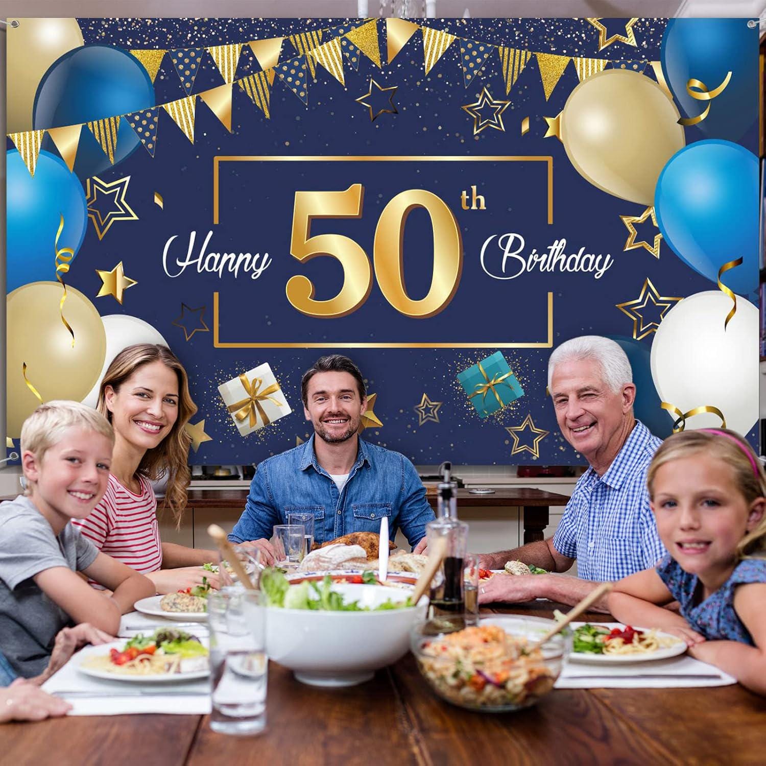 Buy Blue 50th Birthday Decorations For Men Women, Navy Blue Silver Happy 50th Birthday Banner Backdrop Blue 50th Birthday Balloons For 50th Birthday
