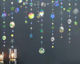 Iridescent Star Garland: Twinkle Starry Night Party Decorations