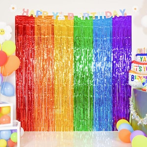 Large Rainbow Foil Fringe Curtain Rainbow Tinsel Streamers Backdrop, Fuller-Effect Colorful Photo Backdrop Birthday Decor, Rainbow Party