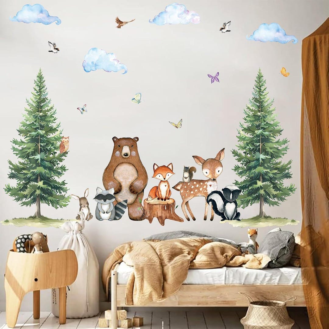 Woodland Nursery Wall Decor Decal, Woodland Forest Animal Wall Stickers ...