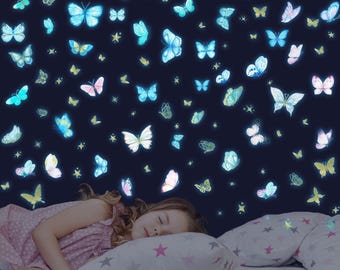 Glow in The Dark Wall Decals Luminous Butterfly Stickers, Colorful Removable Self-Adhesive Decals for Girls Bedroom, Kids Baby Nursery Decor