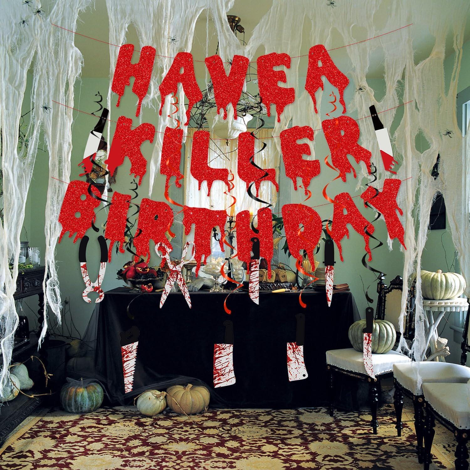 Schwarze Schärpe 'Have A Killer Birthday' – 80 Cm Lange Satin-Schärpe Mit Glitzer-Schrift Für Halloween & Gruselpartys