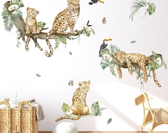 Leopard Safari Wall Decals Jungle Animals Cheetah Wall Stickers Baby Nursery Boys Girls Bedroom Playroom Home Decor