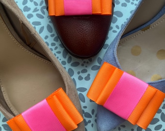 Schuhclips aus Ripsband - Pink & Orange | Schuhaccessoires | Schleife für Ballerinas, Pumps und Loafers