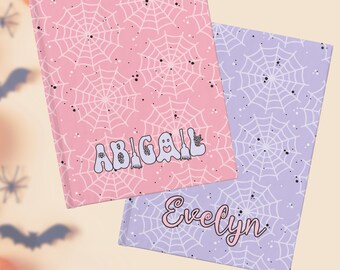 Personalized Spiderweb Halloween Lined Journal, Custom Kids Name Notebook, Halloween Gift, Back to School Notebook, Spider Web Journal