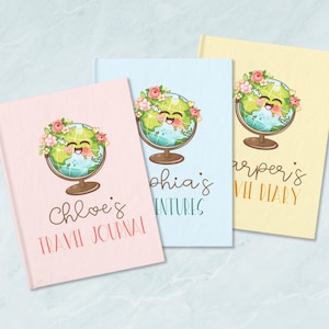 Diario de viaje personalizado para niñas, cuaderno de aventuras con nombre personalizado, planificador para amantes de los viajes, diario de vacaciones para niños, diario de recuerdos de viajes para adolescentes