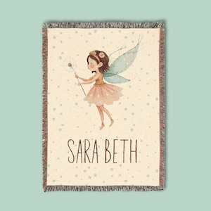 Personalized Fairies Woven Blanket, Custom Name Blanket, Customized Baby Shower Gift, Fairy Throw, Birthday Gift Toddler, Kid Bedroom Decor