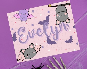 Personalized Halloween Puzzle, Custom Kids Name Puzzle Gift, Cute Bat Halloween Activity, Kids Halloween Name Gift, Halloween Keepsake Gift