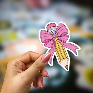 Coquette Bow Pencil Teacher Sticker, Coquette Classroom Decor, Laptop Sticker, Gift for Teacher, Teacher Appreciation Gift, New Teacher Gift