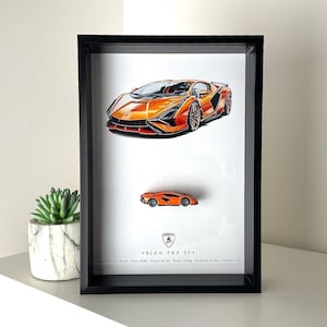 3D Framed Car Wall Art Lamborghini Sián Art Car Artwork | Automotive Art Lamborghini Enthusiast | Modern Home Decor Car Lover Gift For Him
