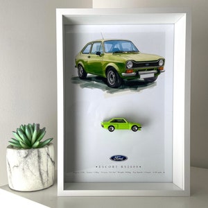 Framed Car Wall Art Ford Escort 3D Art Model Car Artwork | Automotive Art For Ford Enthusiast | Unique Home Car Decor Classic Car Gift