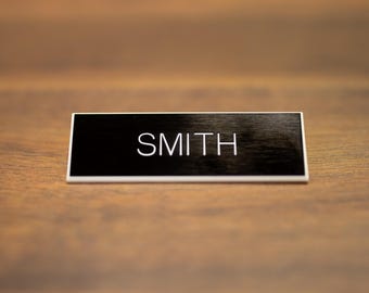 Military Black Plastic Name Plate, Clutch Pin-on, Badge, Custom Name Plate, Large
